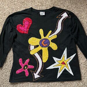 Quirky, vintage sequin long sleeve top